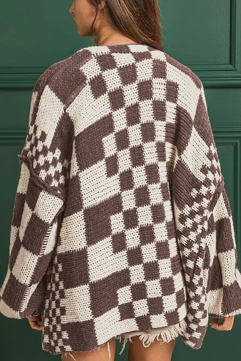 'Celandine' Checkered Drop Shoulder Cardigan - Celes Fashion